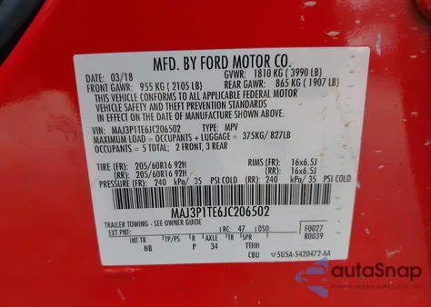 2018 Ford Ecosport Se z USA, uszkodzony, nr VIN MAJ3P1TE6JC206502